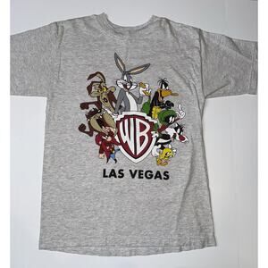 Vintage 1995 Warner Bros Looney Tunes Las Vegas Graphic USA T-Shirt Grey S